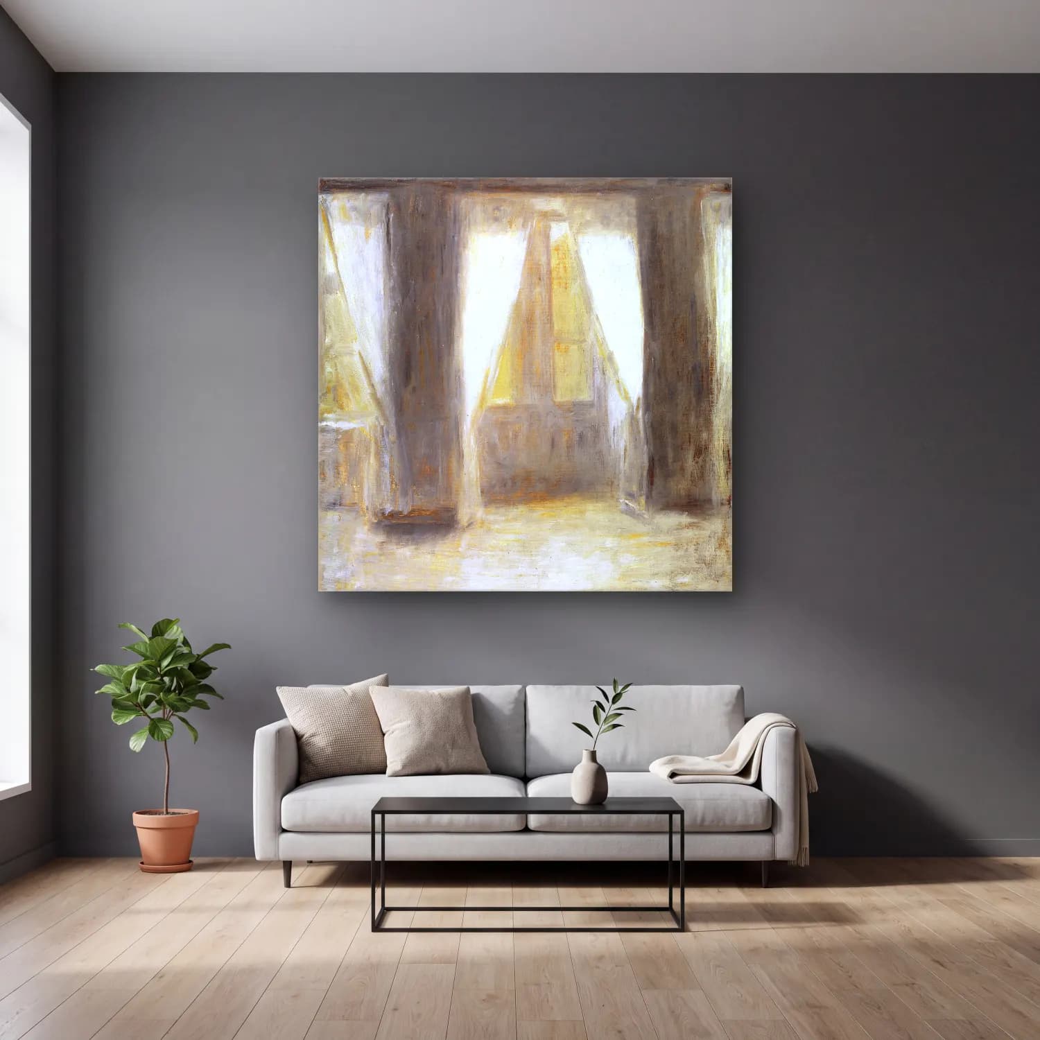 Vilhelm Hammershøi – The living room on Frederiksberg Allé cam tablo — gri duvarlı salonda