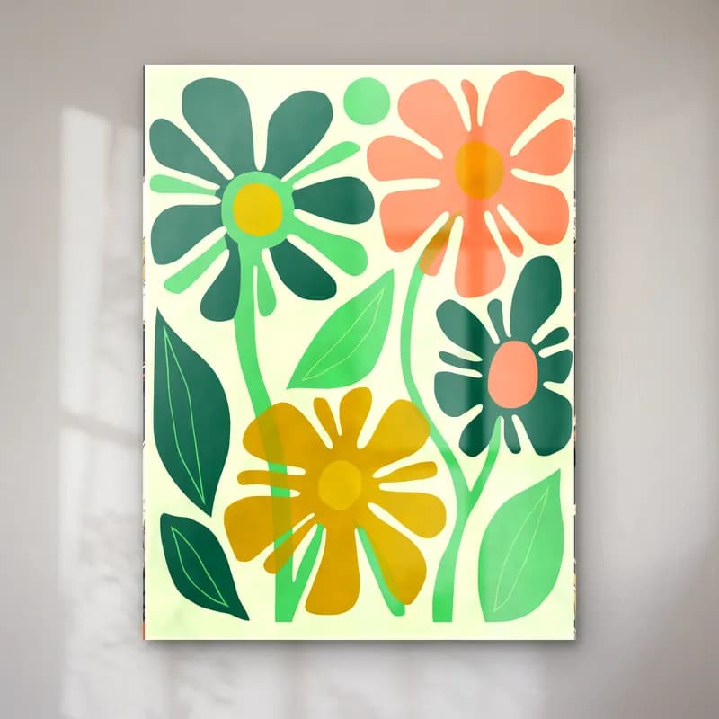 Retro Çiçek Deseni No. 52 cam tablo — Retro Çiçek Deseni No. 52 — retro çiçek deseni