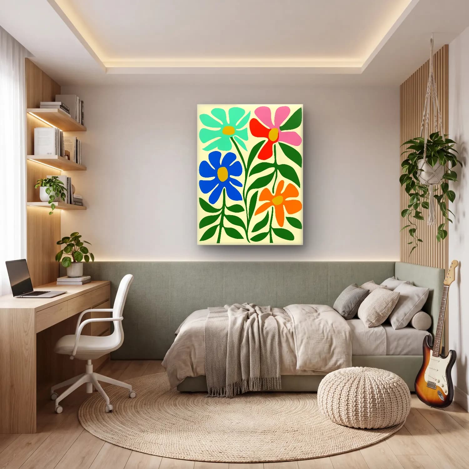 Boho Çiçek Deseni No. 59 cam tablo — genç odasında