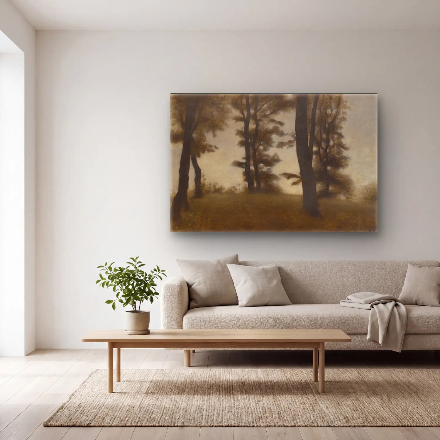Vilhelm Hammershøi – Tree Trunks cam tablo — açık renk salonda