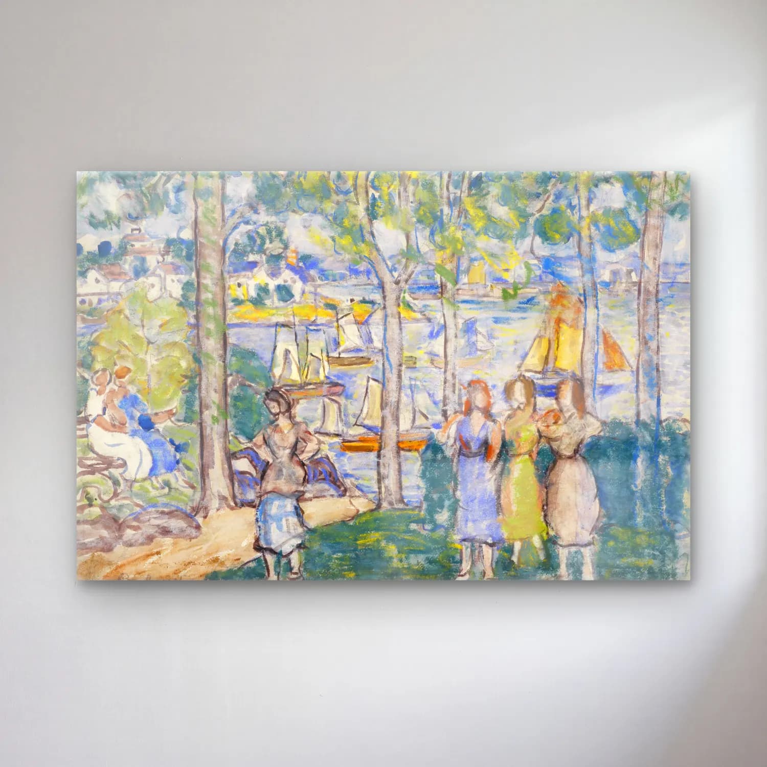 Maurice Brazil Prendergast – Trees, Houses, People cam tablo — Maurice Brazil Prendergast – Trees, Houses, People — empresyonist liman ve tekneler