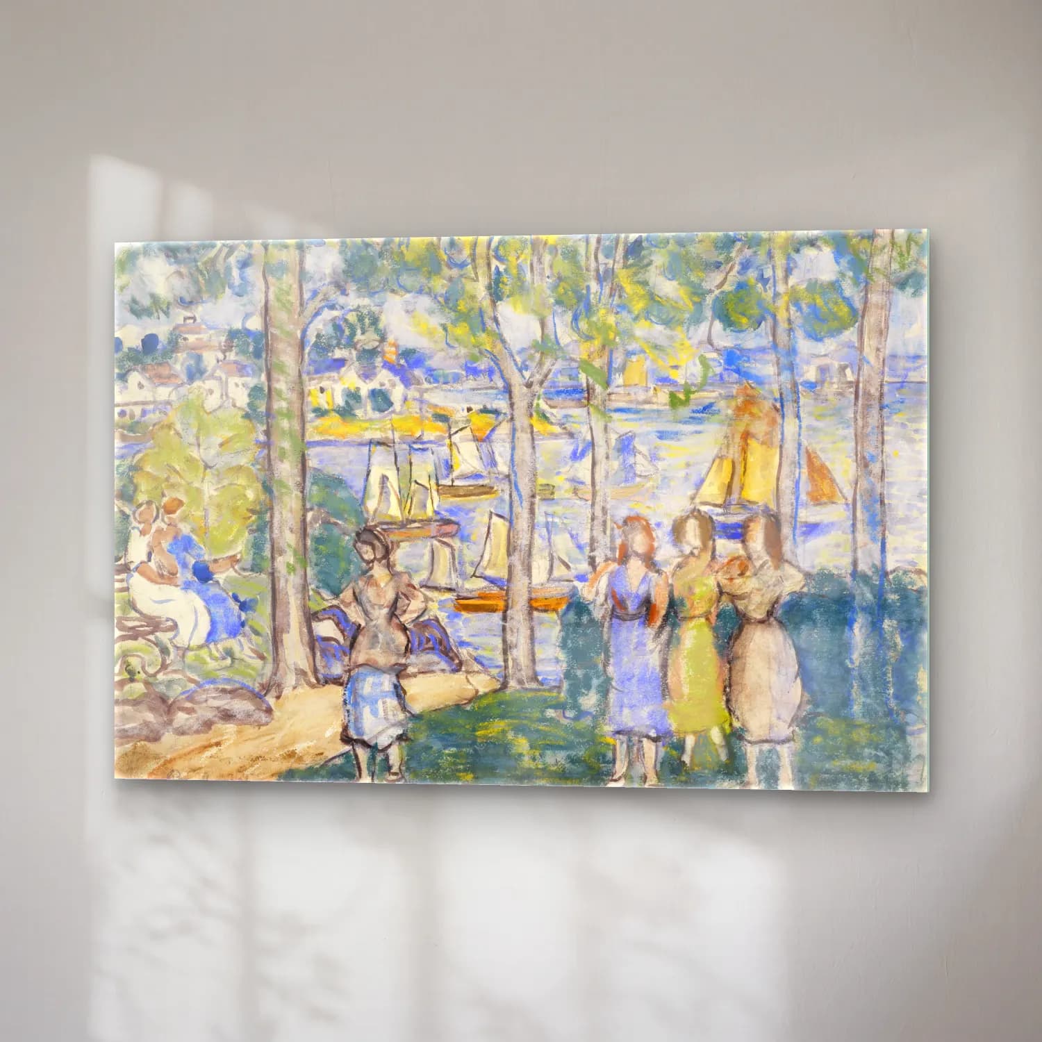Maurice Brazil Prendergast – Trees, Houses, People cam tablo — sağ açıdan görünüm