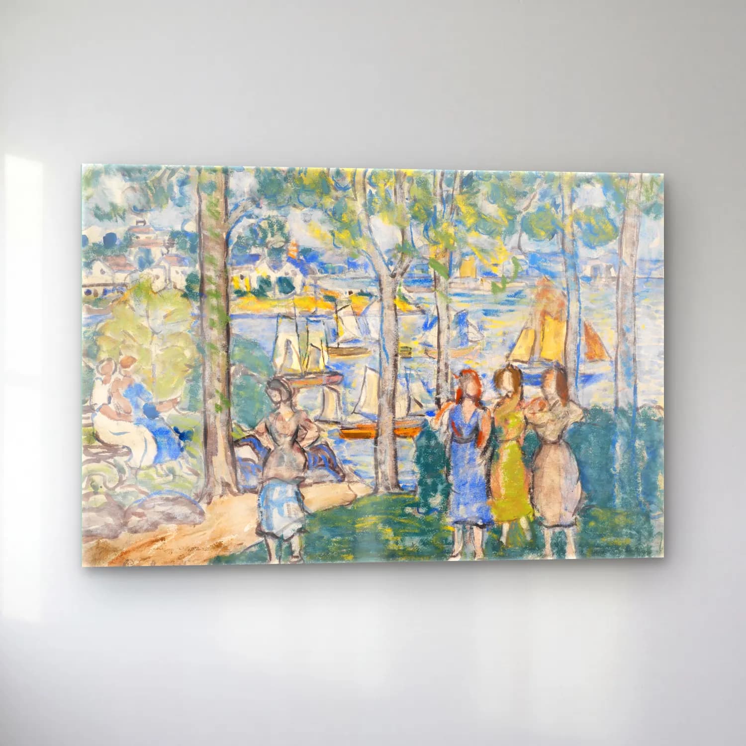 Maurice Brazil Prendergast – Trees, Houses, People cam tablo — sol açıdan görünüm
