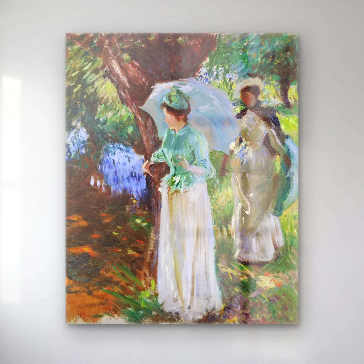 John Singer Sargent – Two Girls with Parasols cam tablo — John Singer Sargent – Two Girls with Parasols — empresyonist elbiseli kadın