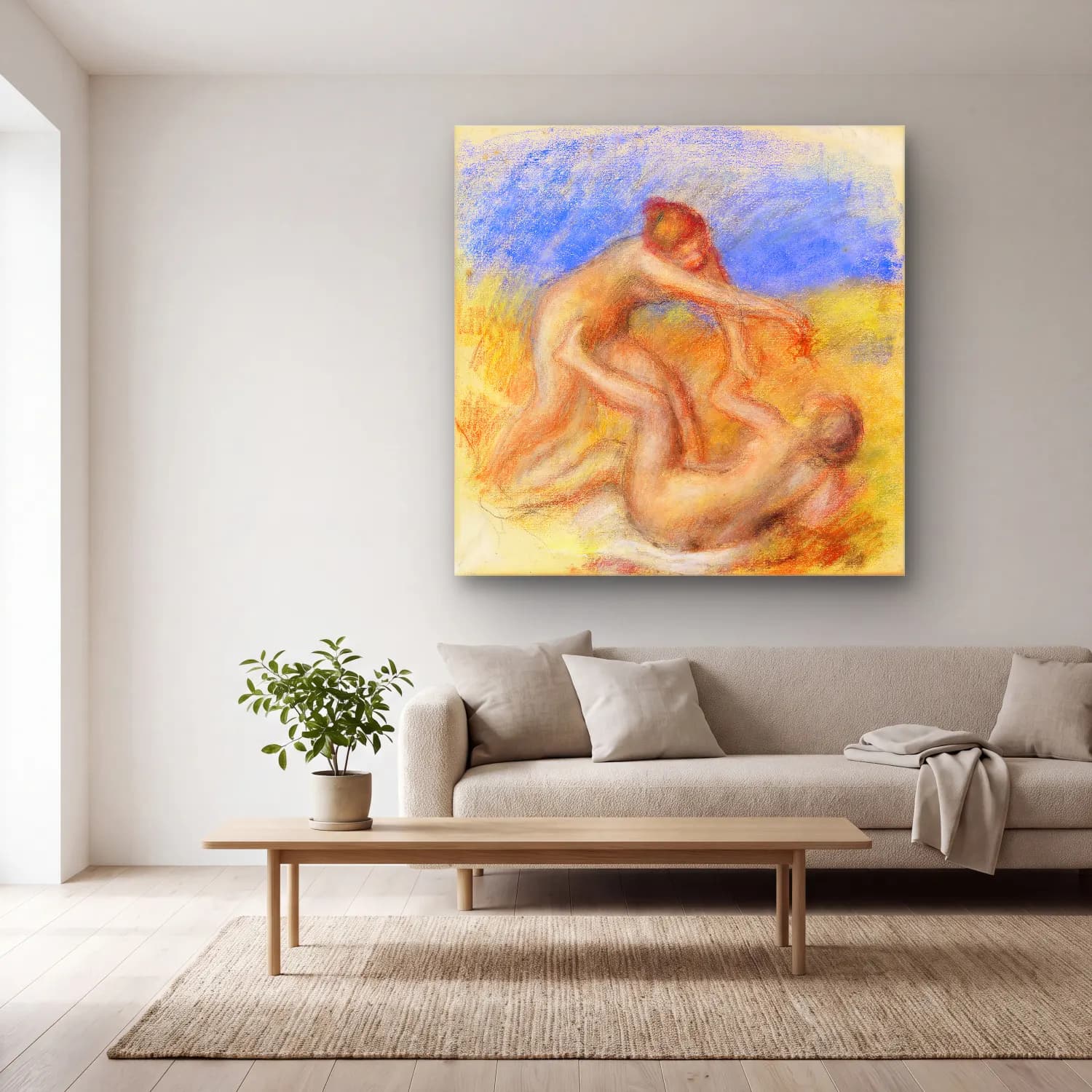 Pierre Auguste Renoir – Two Nudes cam tablo — açık renk salonda