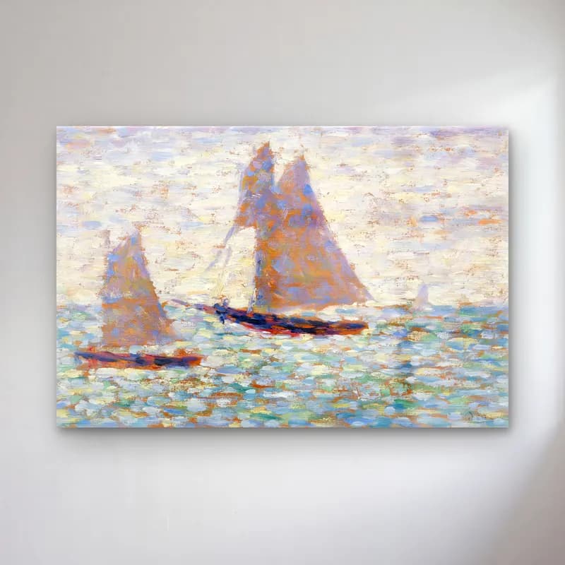 Georges Seurat – Two Sailboats at Grandcamp (Deux voiliers Ã Grandcamp)… cam tablo — Georges Seurat – Two Sailboats at Grandcamp (Deux voiliers Ã Grandcamp)… — empresyonist yelkenliler