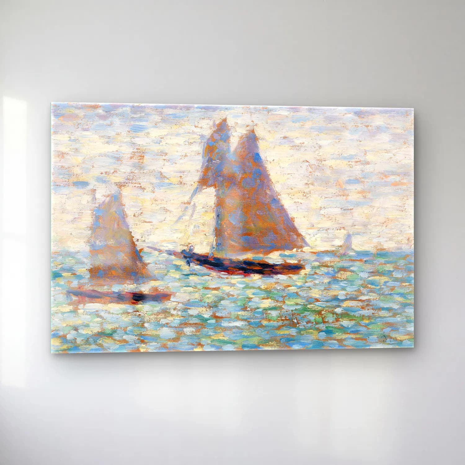 Georges Seurat – Two Sailboats at Grandcamp (Deux voiliers Ã Grandcamp)… cam tablo — sol açıdan görünüm