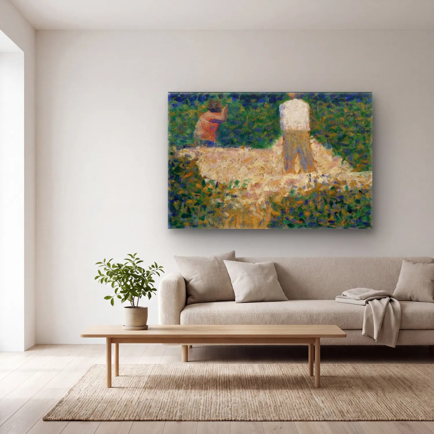 Georges Seurat – Two Stonebreakers (ca. 1881) cam tablo — açık renk salonda