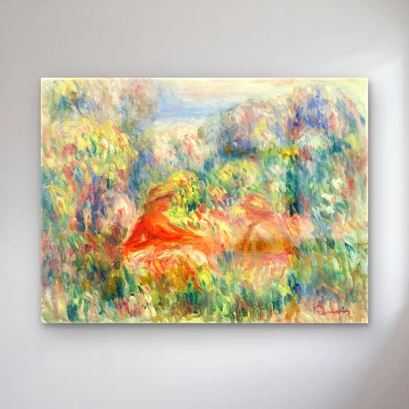 Pierre-Auguste Renoir – Two Women in a Landscape (Deux femmes dans un paysage) cam tablo — Pierre-Auguste Renoir – Two Women in a Landscape (Deux femmes dans un paysage) — empresyonist çiçek bahçesi