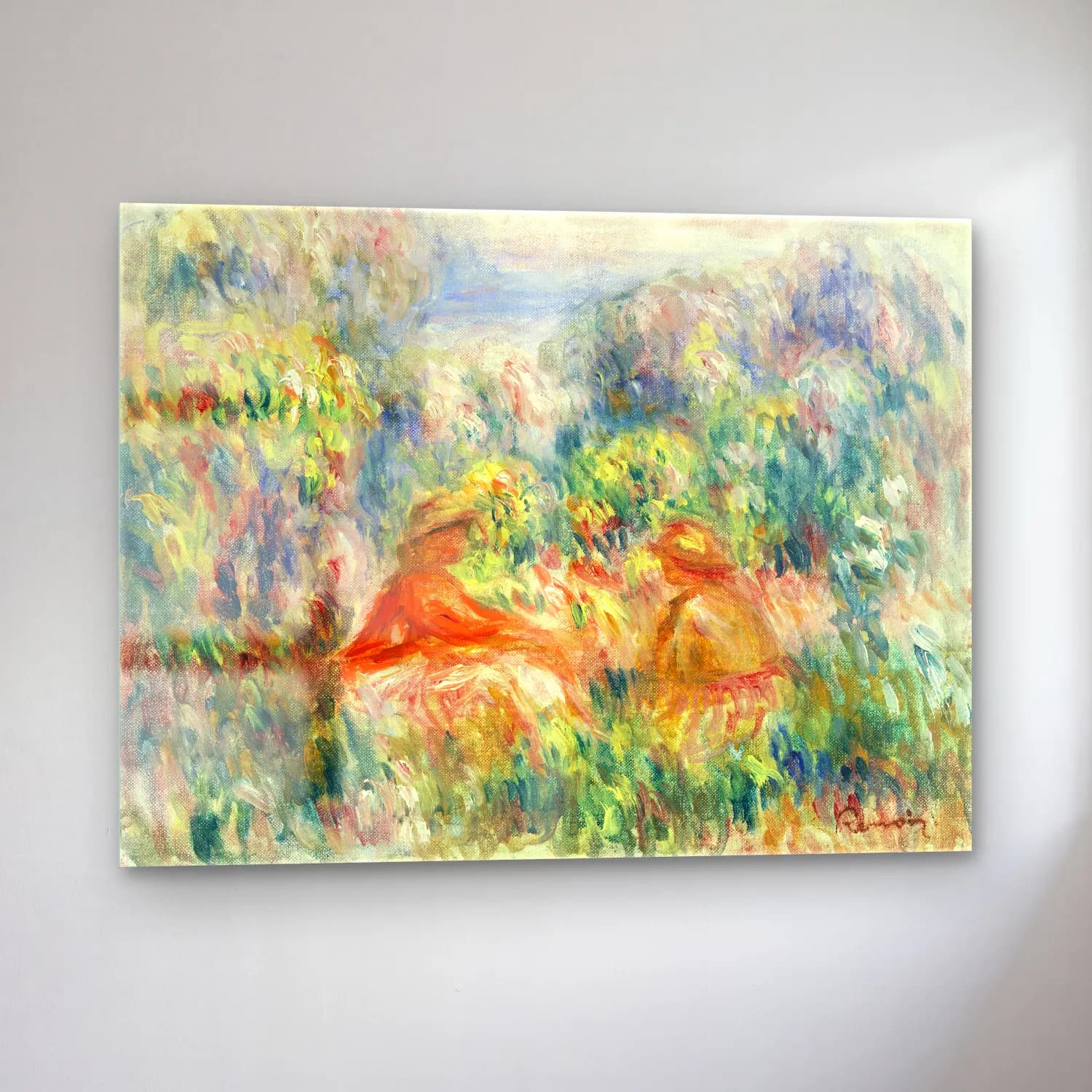 Pierre-Auguste Renoir – Two Women in a Landscape (Deux femmes dans un paysage) cam tablo — sol açıdan görünüm