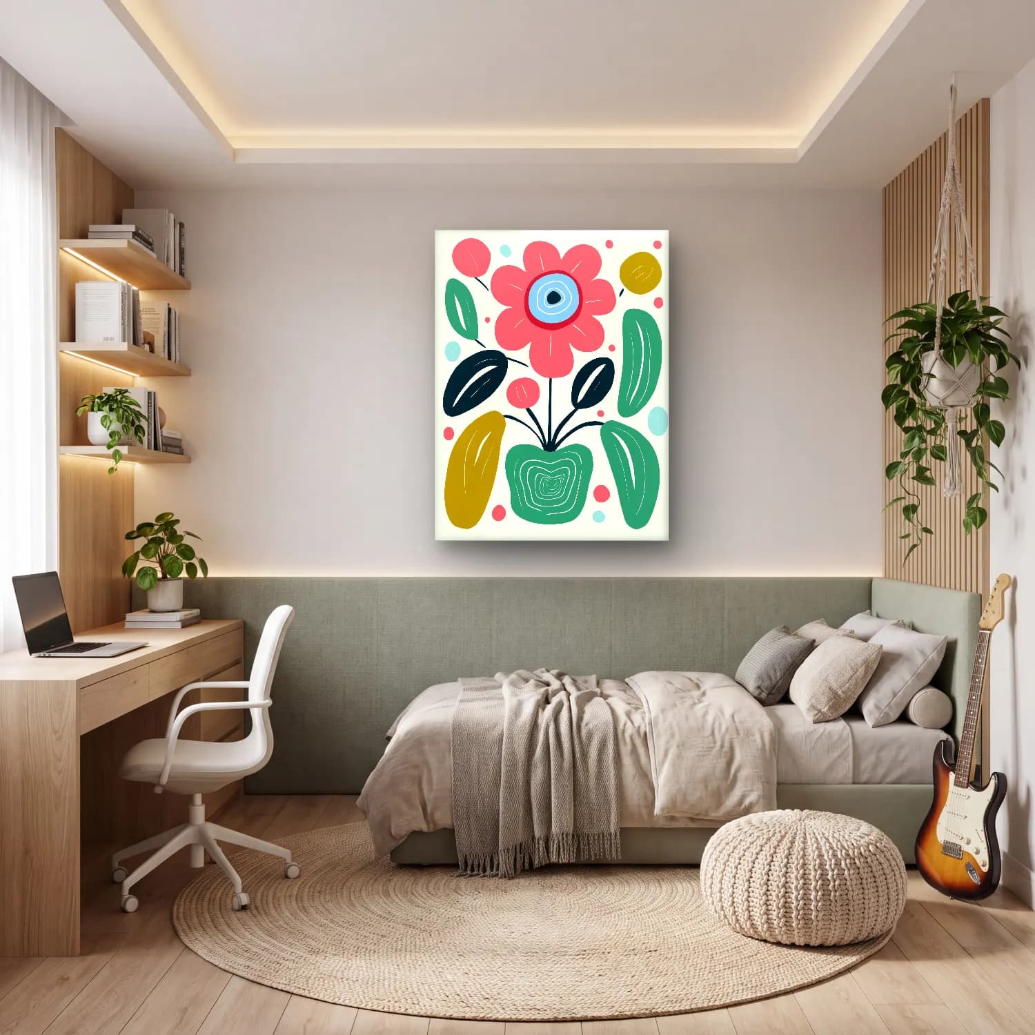 Boho Çiçek Deseni No. 60 cam tablo — genç odasında