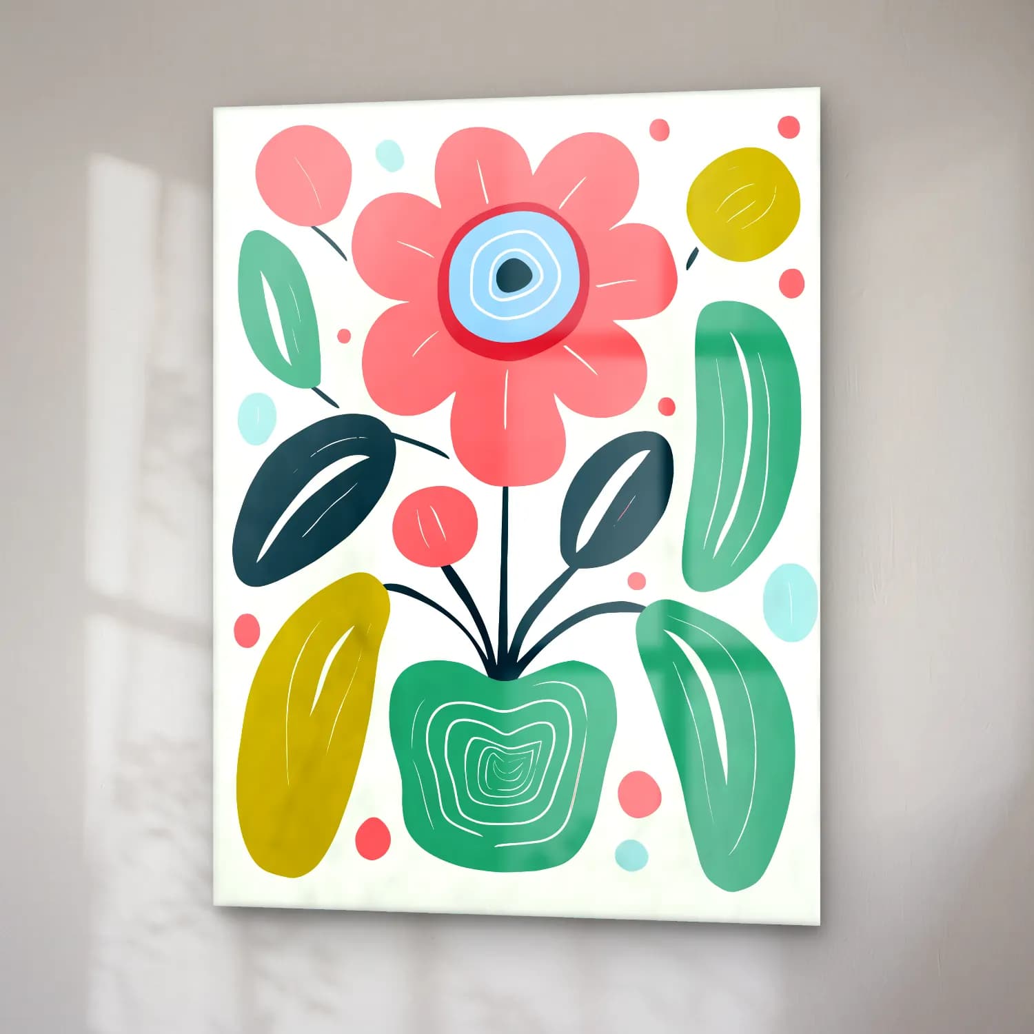 Boho Çiçek Deseni No. 60 cam tablo — sağ açıdan görünüm