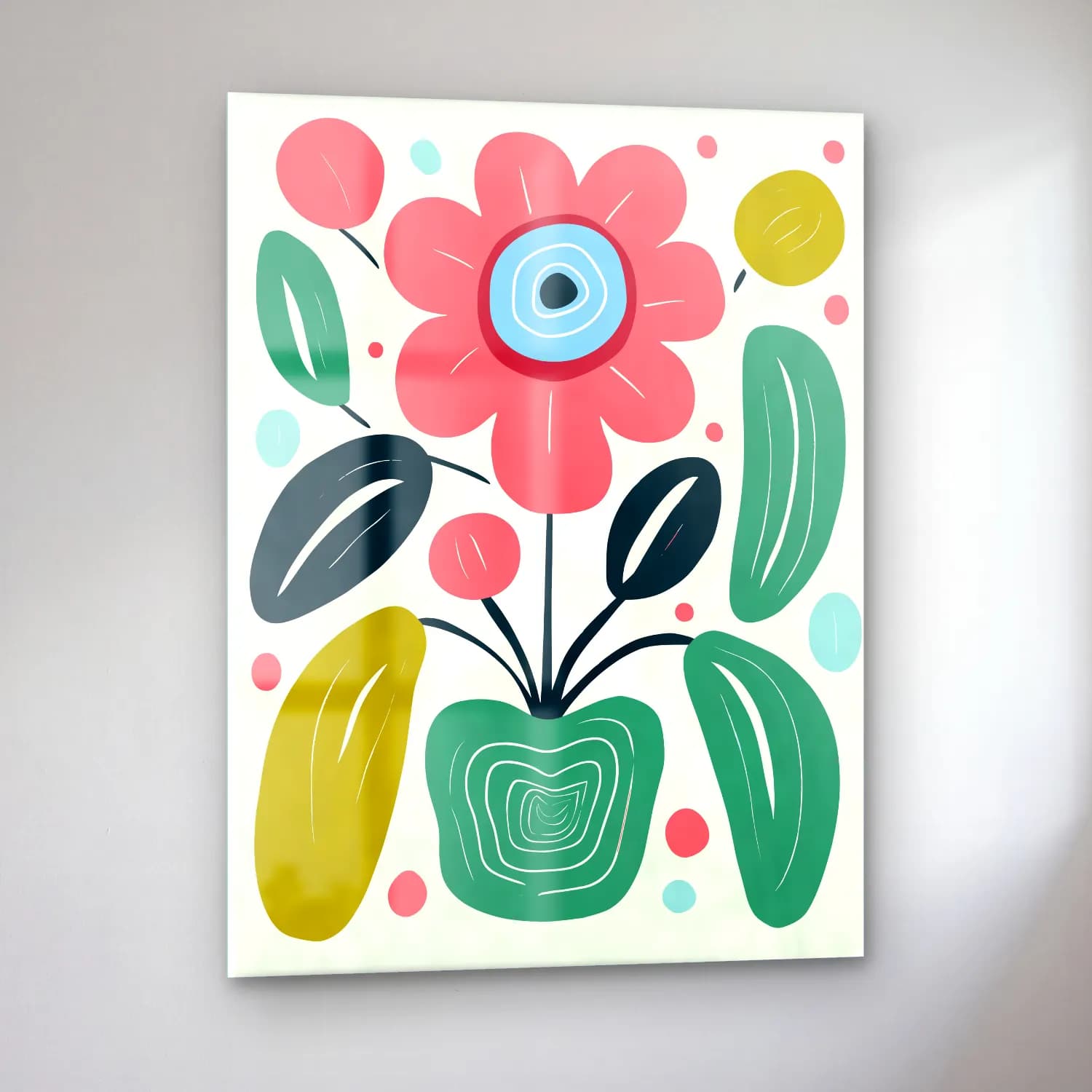 Boho Çiçek Deseni No. 60 cam tablo — sol açıdan görünüm