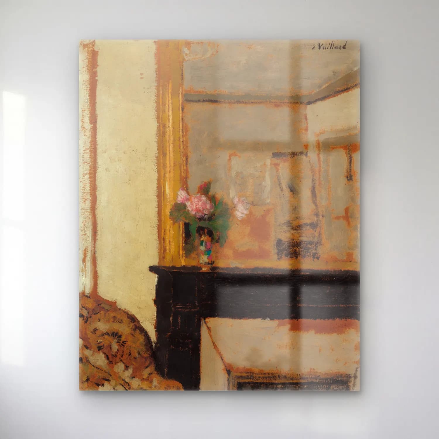 Edouard Vuillard – Vase of Flowers on a Mantelpiece (ca. 1900) cam tablo — Edouard Vuillard – Vase of Flowers on a Mantelpiece (ca. 1900) — empresyonist vintage i̇ç mekân