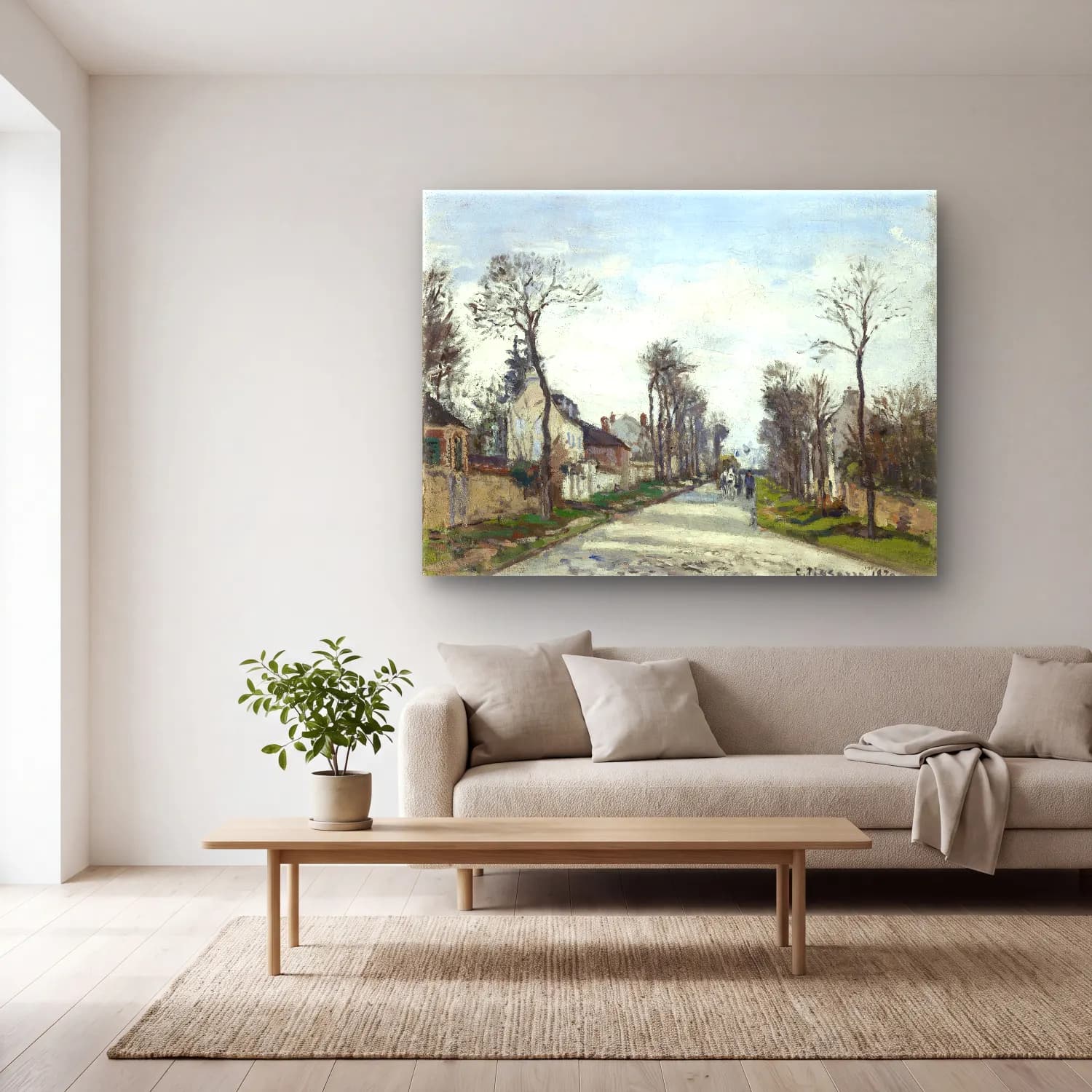 Camille Pissarro – Versailles road, Louveciennes cam tablo — açık renk salonda