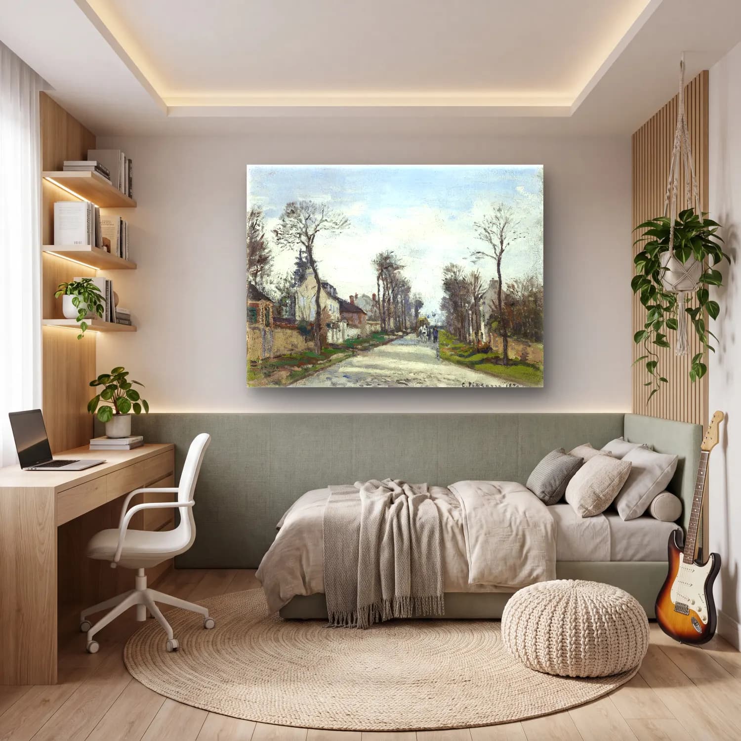 Camille Pissarro – Versailles road, Louveciennes cam tablo — genç odasında