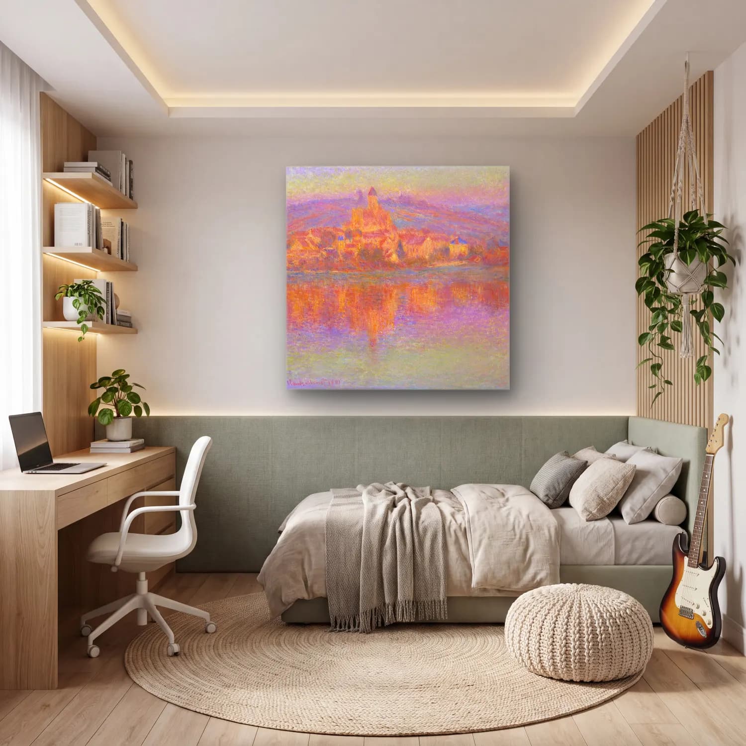 Claude Monet – Vétheuil cam tablo — genç odasında