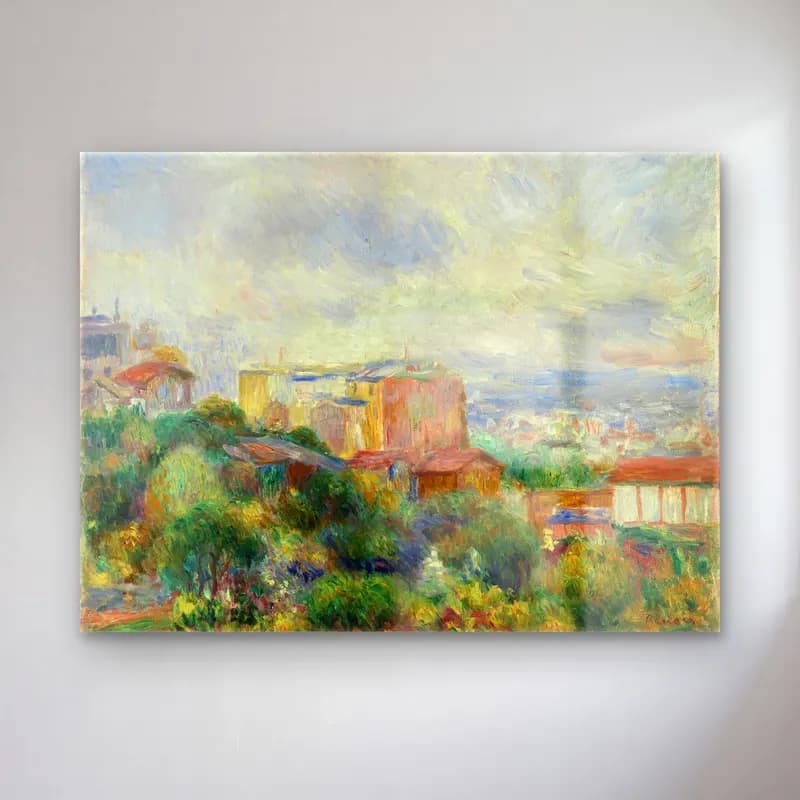 Pierre Auguste Renoir – View From Montmartre (Vue de Montmartre) cam tablo — Pierre Auguste Renoir – View From Montmartre (Vue de Montmartre) — empresyonist akdeniz sahil kasabası