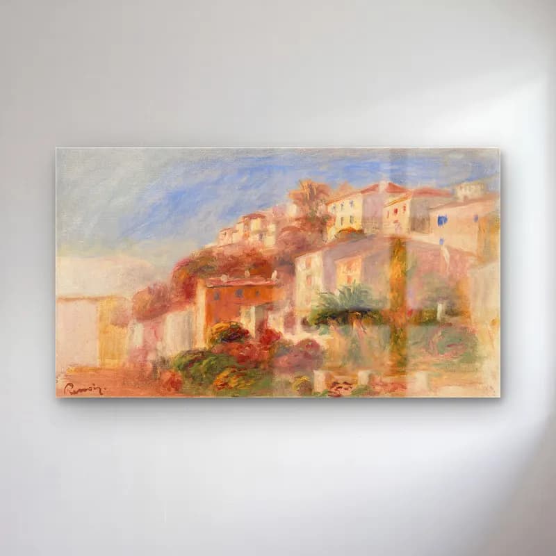 Pierre Auguste Renoir – View from the Garden of the Post Office, Cagnes (Village vu… cam tablo — Pierre Auguste Renoir – View from the Garden of the Post Office, Cagnes (Village vu… — empresyonist akdeniz sahil kasabası