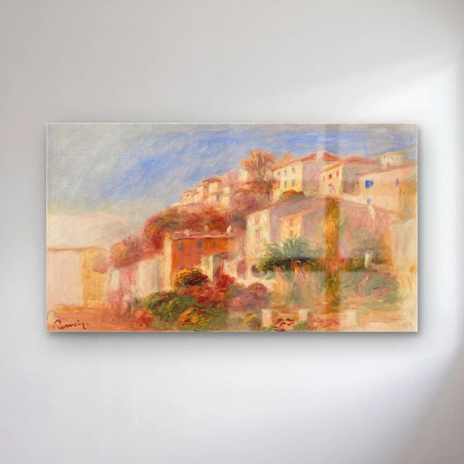Pierre Auguste Renoir – View from the Garden of the Post Office, Cagnes (Village vu… cam tablo — Pierre Auguste Renoir – View from the Garden of the Post Office, Cagnes (Village vu… — empresyonist akdeniz sahil kasabası