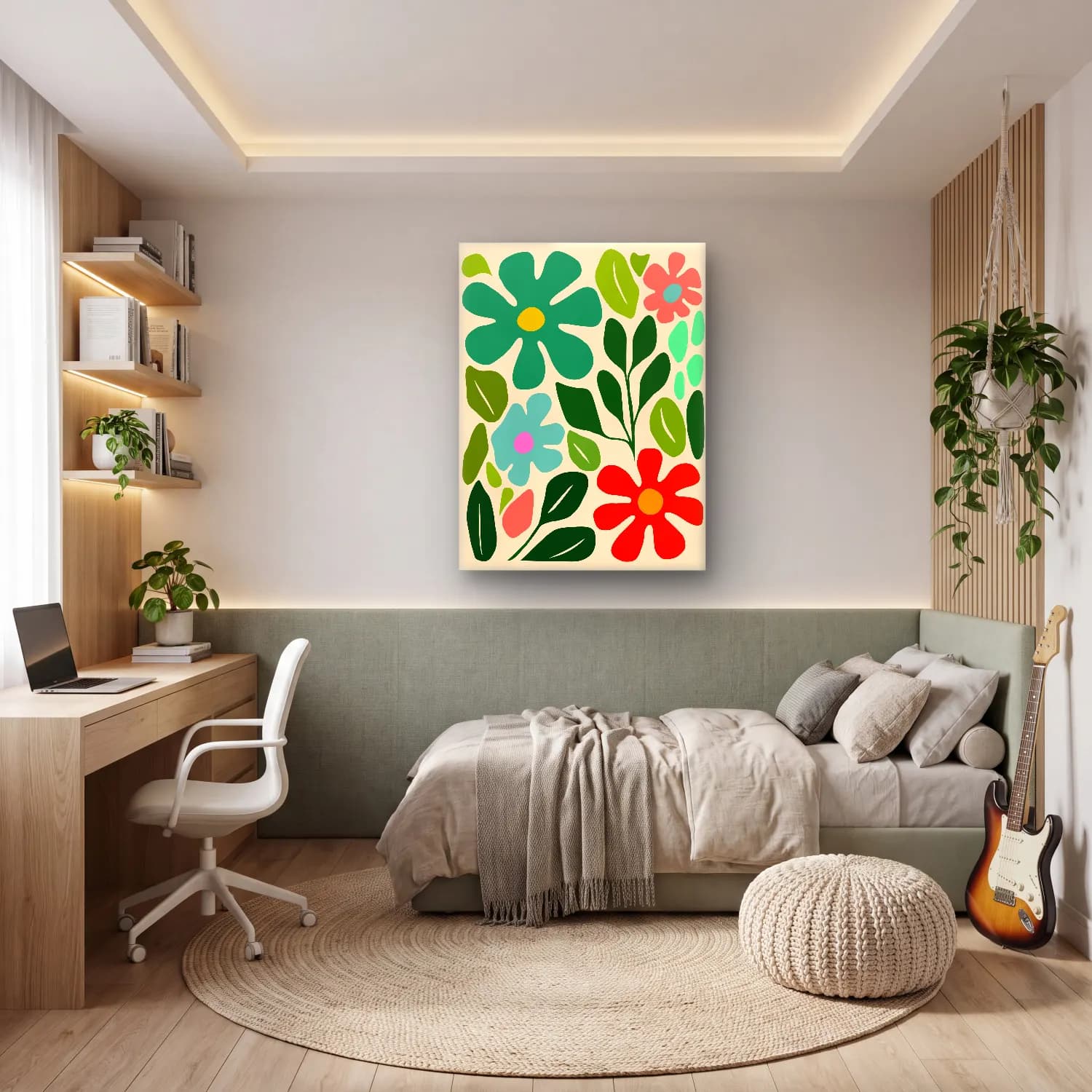 Boho Çiçek Deseni No. 61 cam tablo — genç odasında