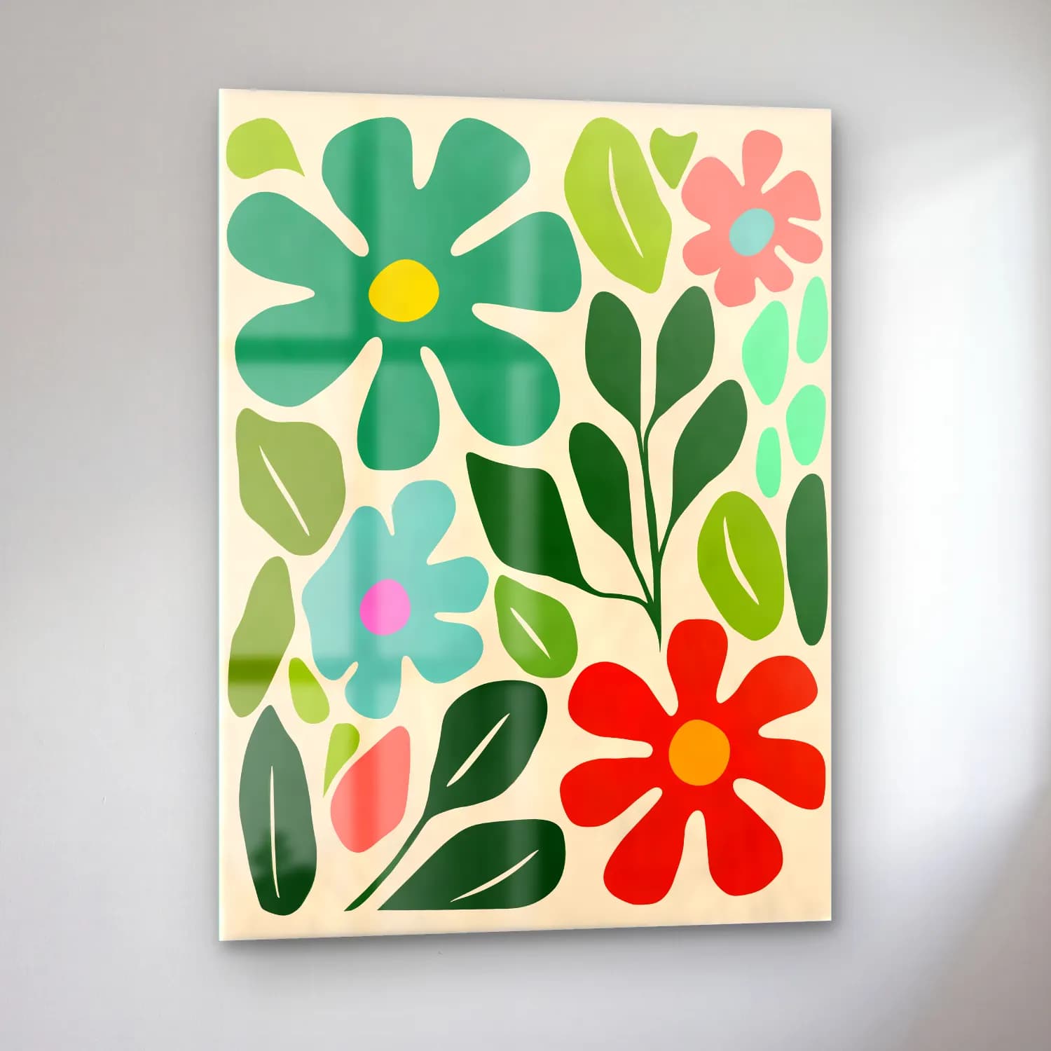 Boho Çiçek Deseni No. 61 cam tablo — sol açıdan görünüm