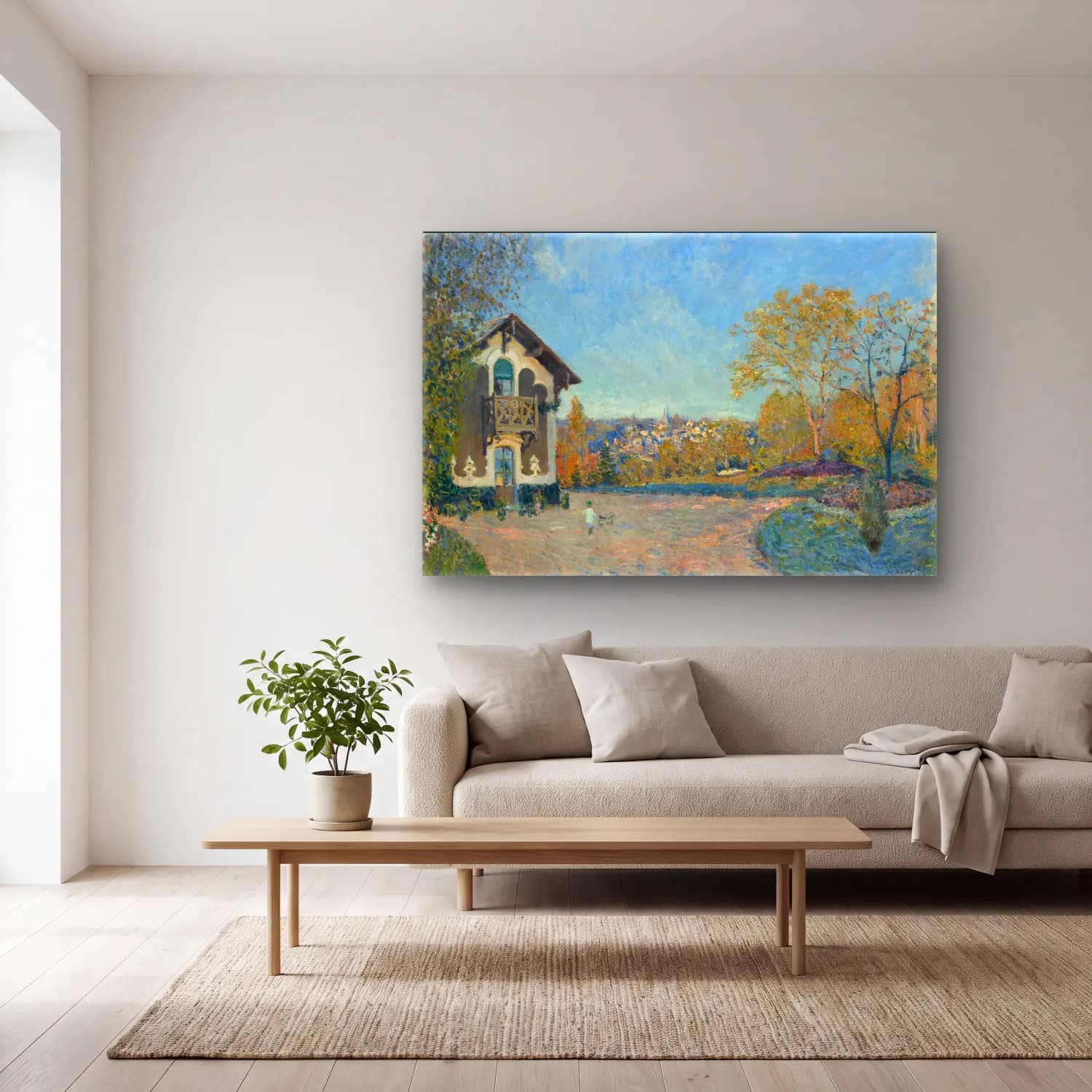 Alfred Sisley – View of Marly-le-Roi from Coeur-Volant cam tablo — açık renk salonda