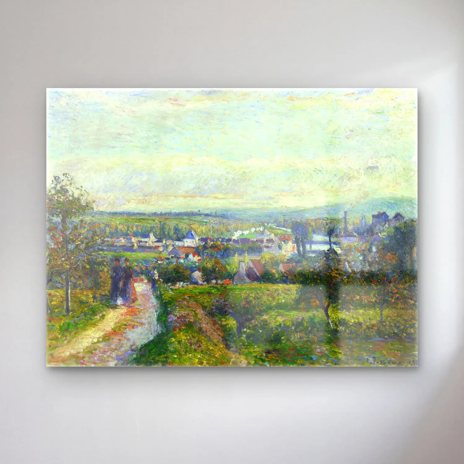 Camille Pissarro – View of Saint-Ouen-l’Aumône (ca. 1876) cam tablo — Camille Pissarro – View of Saint-Ouen-l’Aumône (ca. 1876) — empresyonist köy sokağı