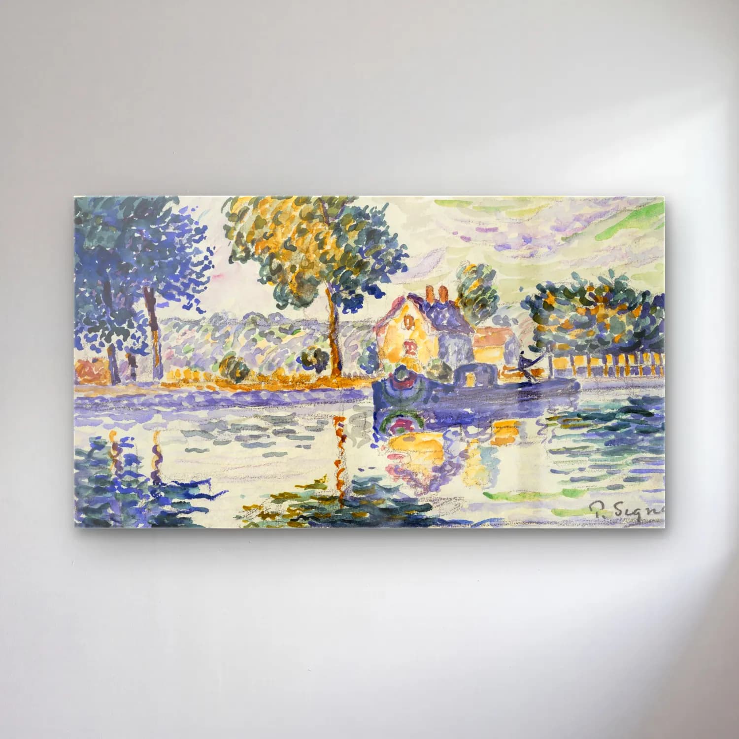 Paul Signac – View of the Seine, Samois cam tablo — Paul Signac – View of the Seine, Samois — empresyonist liman ve tekneler