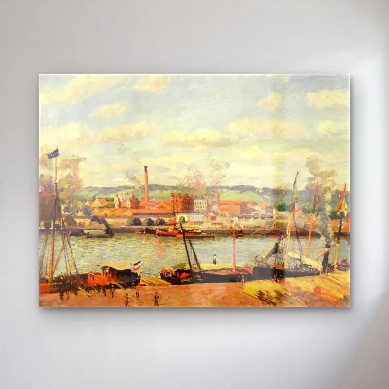 Camille Pissarro – View on the cotton mill of Oiseel near Rouen cam tablo — Camille Pissarro – View on the cotton mill of Oiseel near Rouen — empresyonist liman ve tekneler