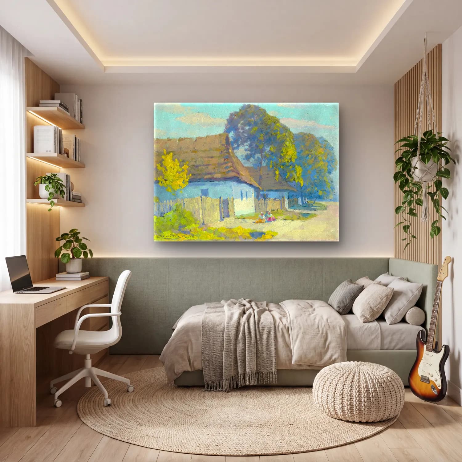 Yağlı Boya Kır Evi No. 56 cam tablo — genç odasında