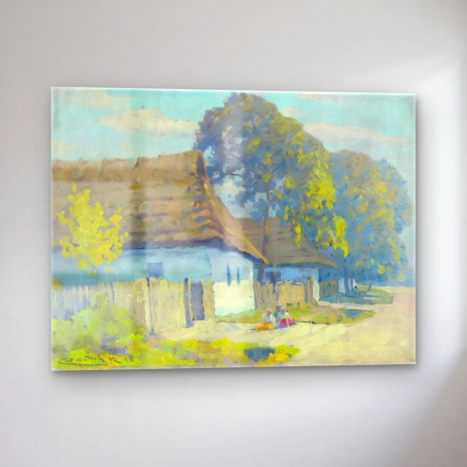 Yağlı Boya Kır Evi No. 56 cam tablo — sol açıdan görünüm
