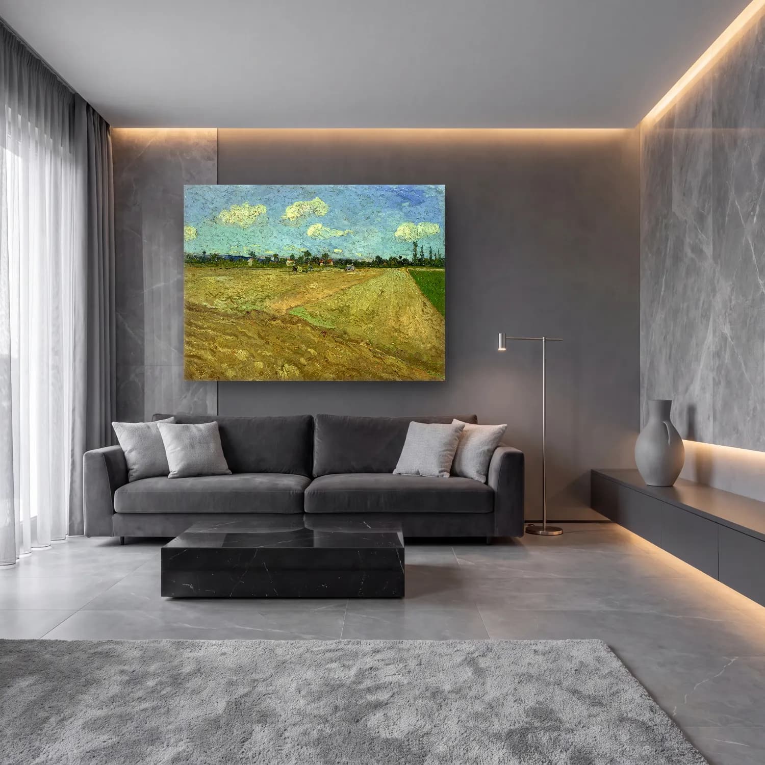 Vincent van Gogh – Geploegde akkers cam tablo — lüks salon duvarında