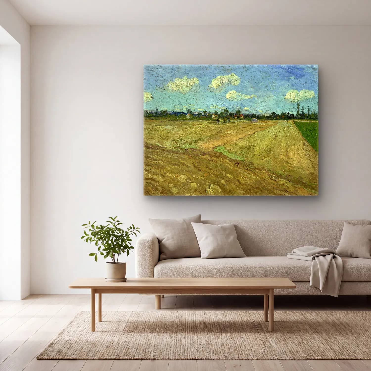Vincent van Gogh – Geploegde akkers cam tablo — açık renk salonda