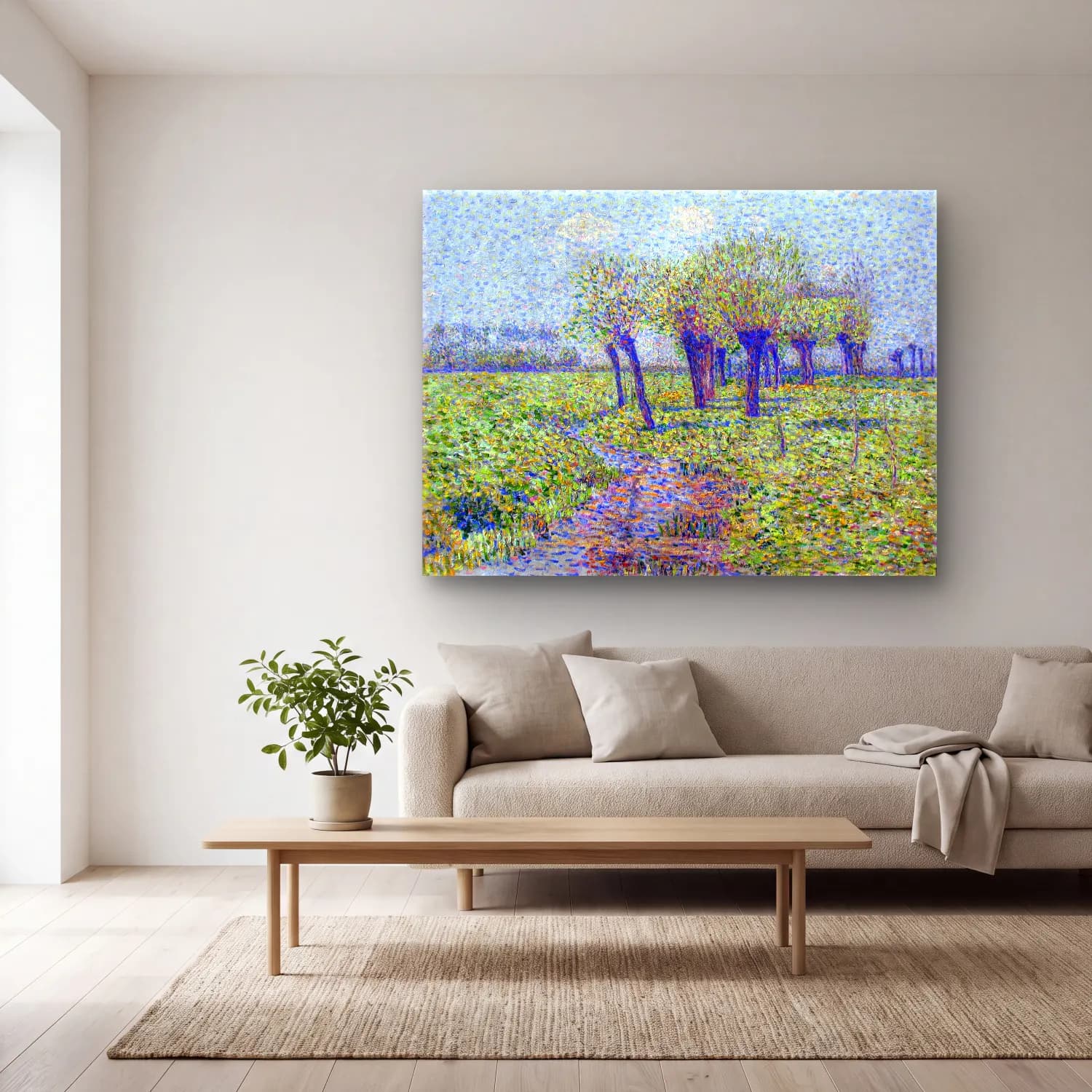 Paul Baum – Willows by the Brook impressionism oil painting cam tablo — açık renk salonda