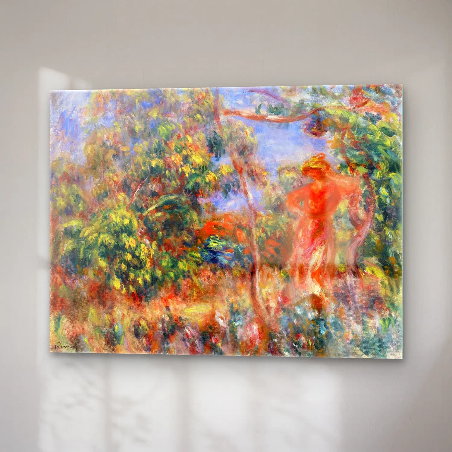 Pierre-Auguste Renoir – Woman in Red in a Landscape (Femme en rouge dans un paysage) cam tablo — sağ açıdan görünüm