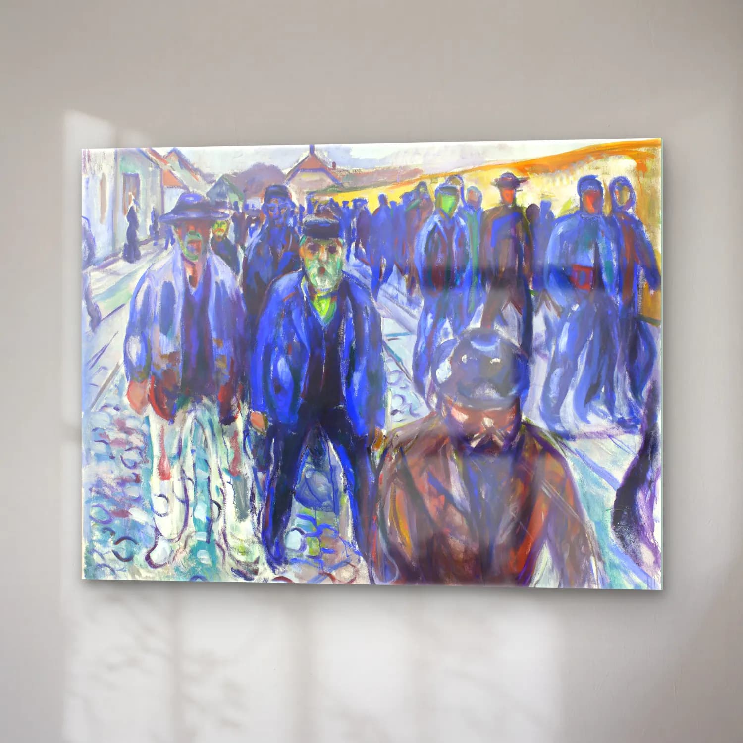 Edvard Munch – Workers on their Way Home – Mavi Tonlar cam tablo — sağ açıdan görünüm