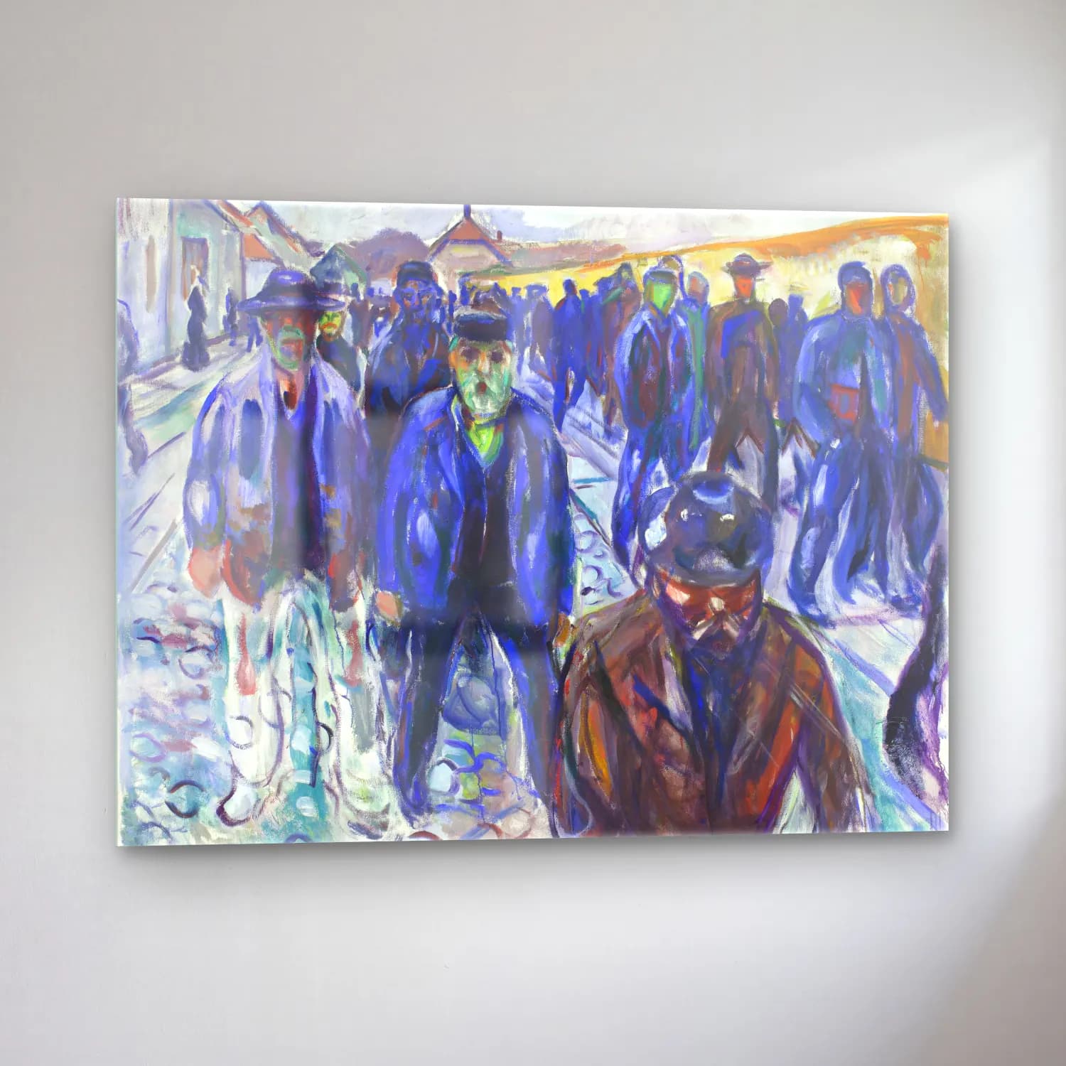 Edvard Munch – Workers on their Way Home – Mavi Tonlar cam tablo — sol açıdan görünüm