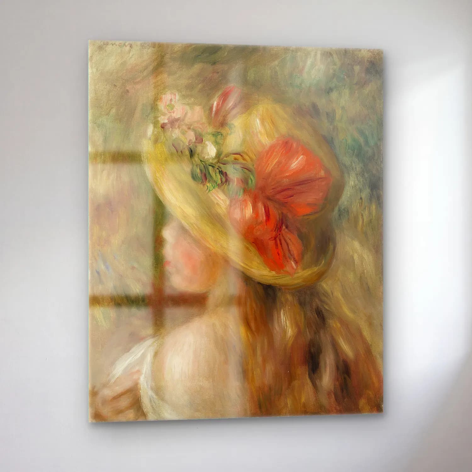 Pierre Auguste Renoir – Young Girl with Hat (Jeune fille au chapeau) cam tablo — sol açıdan görünüm