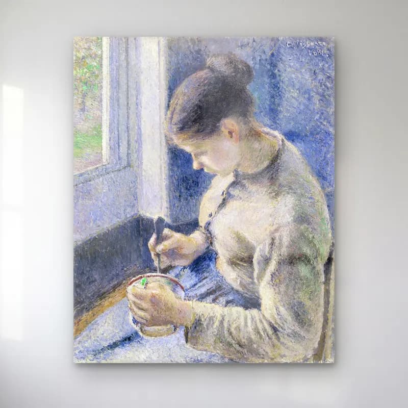 Camille Pissarro – Young Peasant Having Her Coffee cam tablo — Camille Pissarro – Young Peasant Having Her Coffee — empresyonist kadın portresi