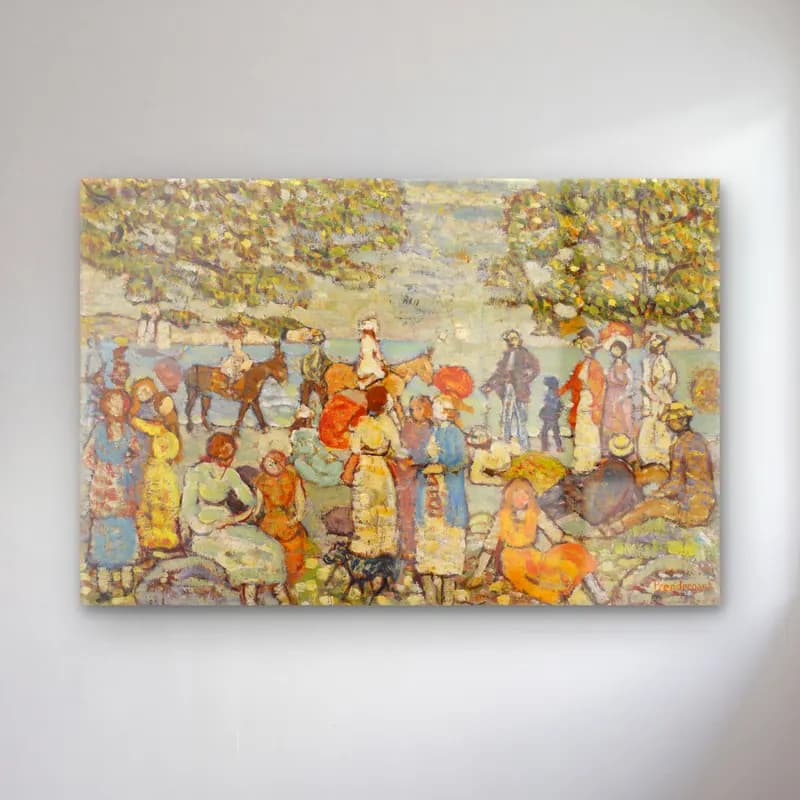 Maurice Brazil Prendergast – Beach Scene with Donkeys (or Mules) cam tablo — Maurice Brazil Prendergast – Beach Scene with Donkeys (or Mules) — empresyonist sahilde i̇nsanlar