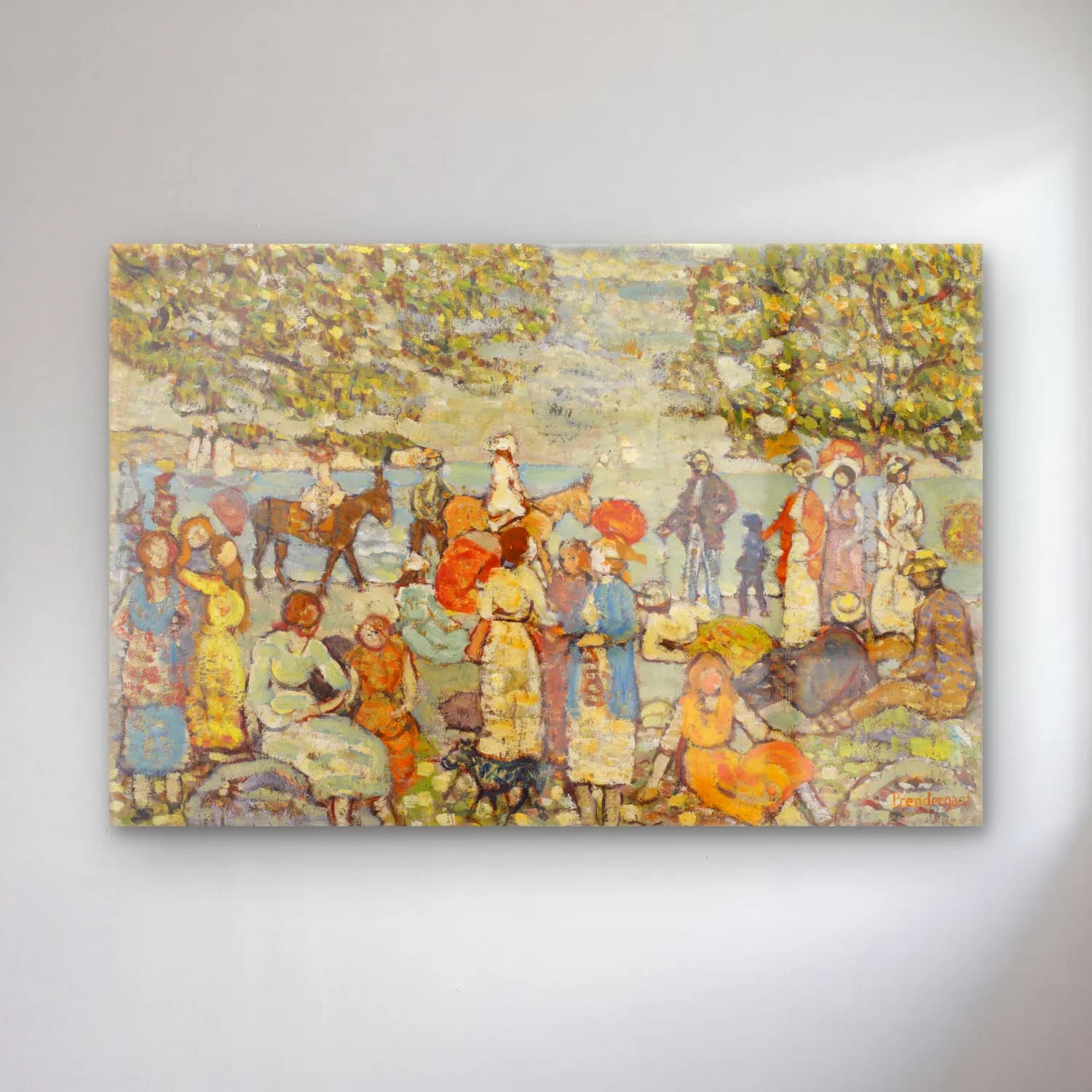 Maurice Brazil Prendergast – Beach Scene with Donkeys (or Mules) cam tablo — Maurice Brazil Prendergast – Beach Scene with Donkeys (or Mules) — empresyonist sahilde i̇nsanlar