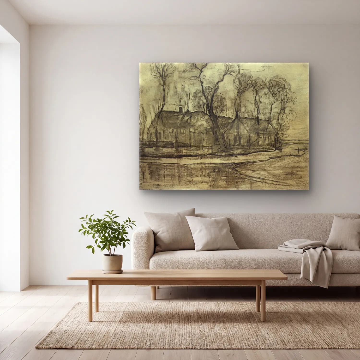 Piet Mondrian – Farm Near Duivendrecht, The Sea cam tablo — açık renk salonda
