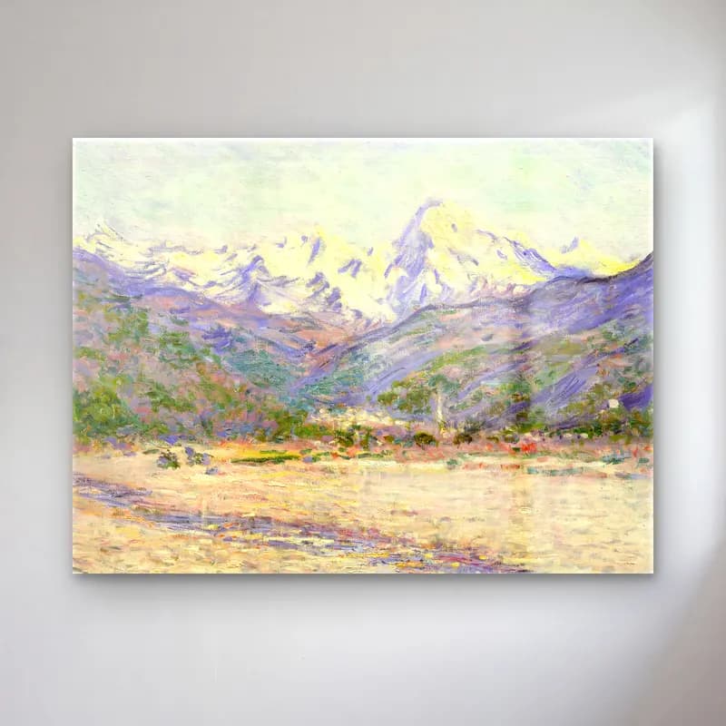 Claude Monet – The Valley of the Nervia – Bej Tonlar cam tablo — Claude Monet – The Valley of the Nervia – Bej Tonlar — empresyonist dağ manzarası