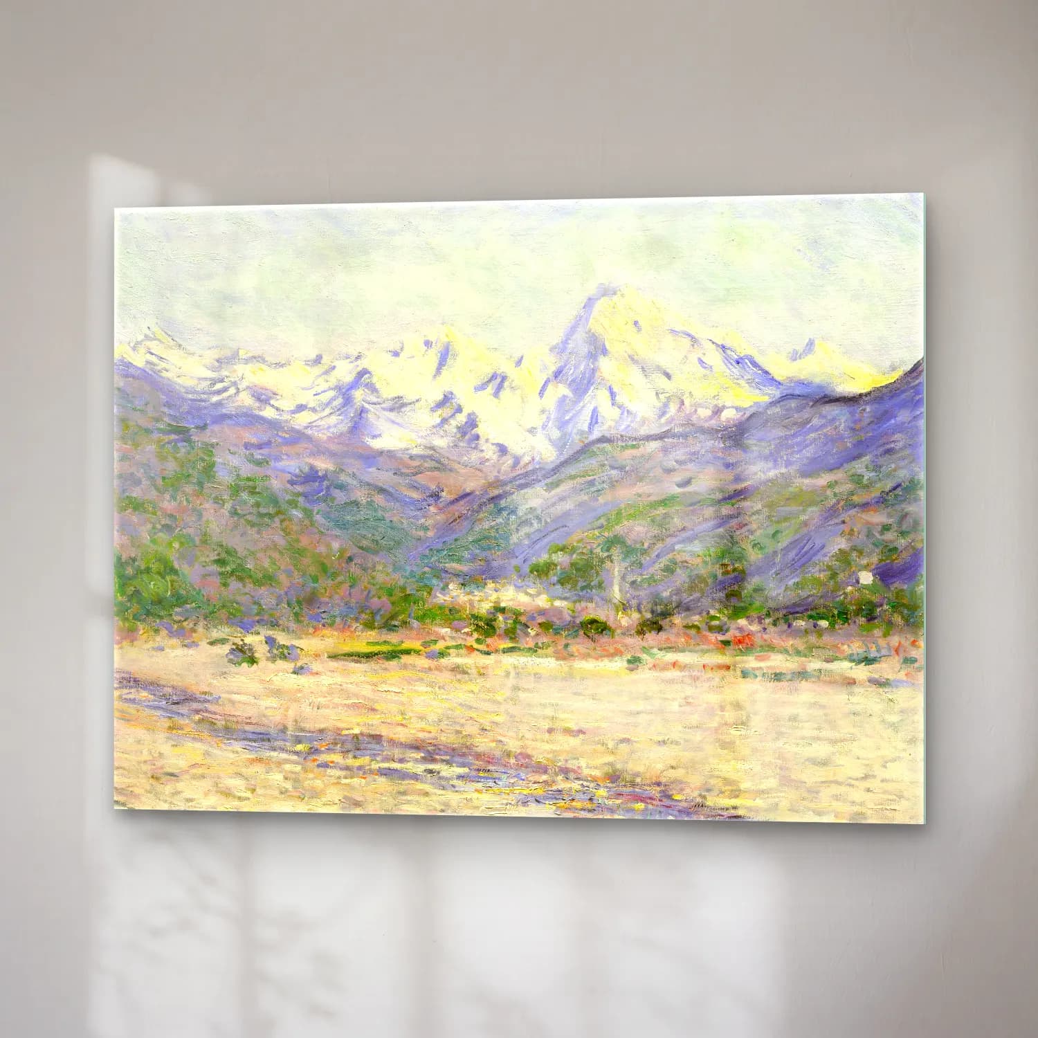 Claude Monet – The Valley of the Nervia – Bej Tonlar cam tablo — sağ açıdan görünüm