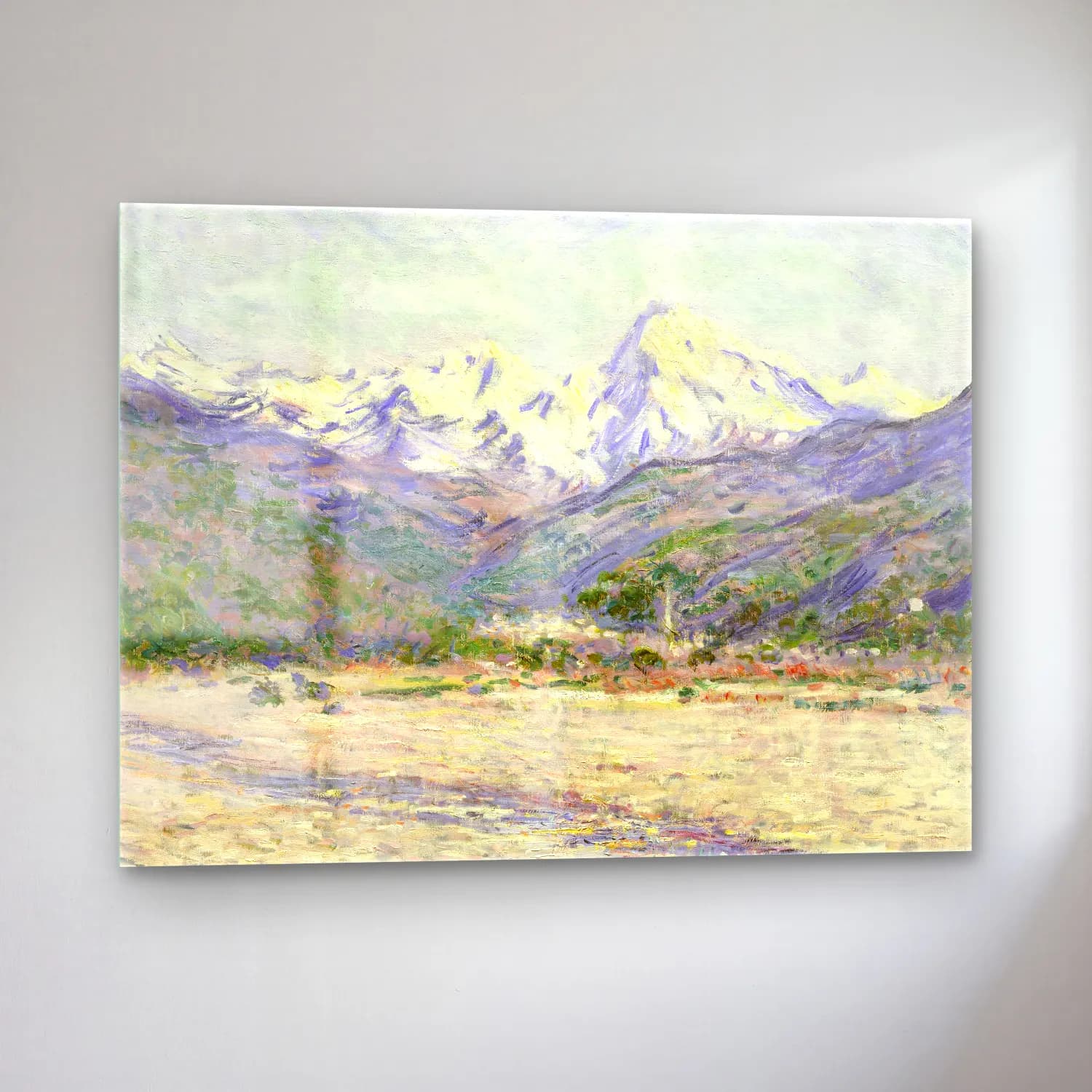 Claude Monet – The Valley of the Nervia – Bej Tonlar cam tablo — sol açıdan görünüm