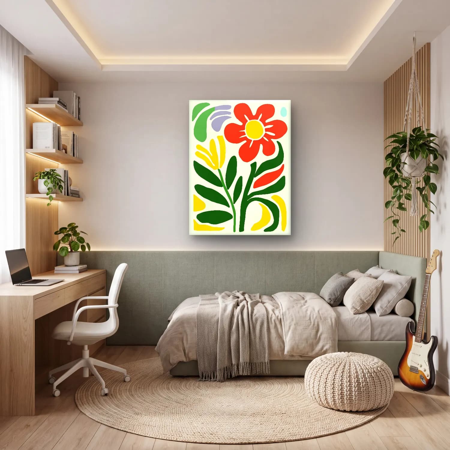 Boho Çiçek Deseni No. 62 cam tablo — genç odasında