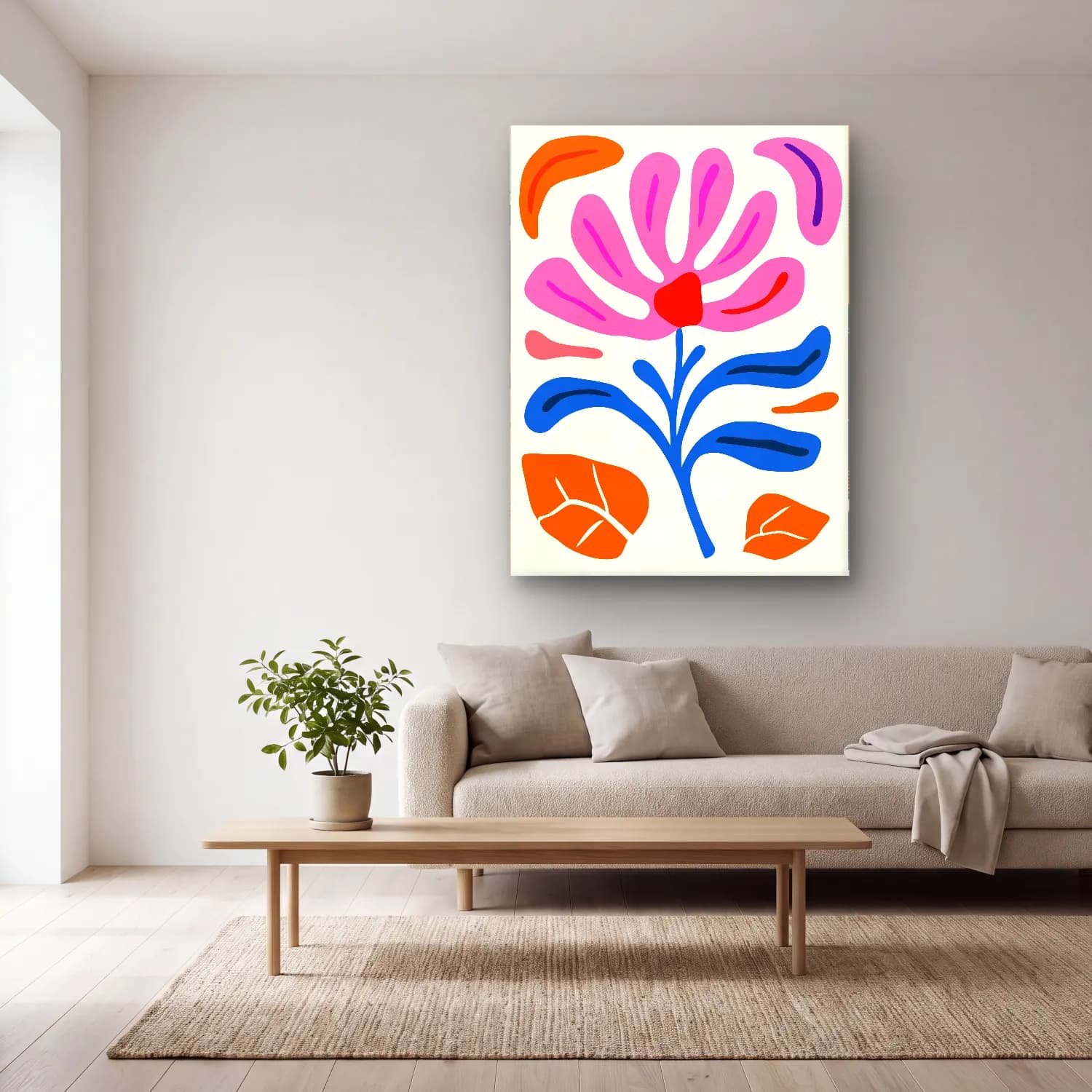 Boho Çiçek Deseni No. 63 cam tablo — açık renk salonda