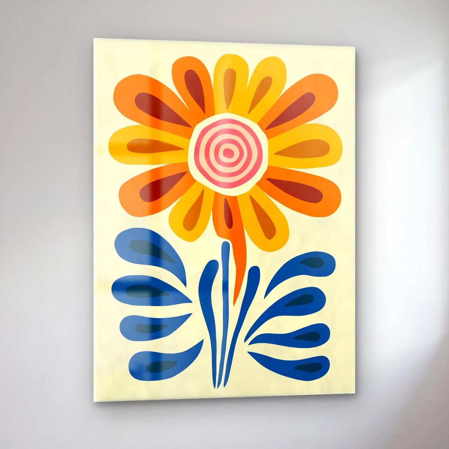 Retro Çiçek Deseni No. 58 cam tablo — sol açıdan görünüm