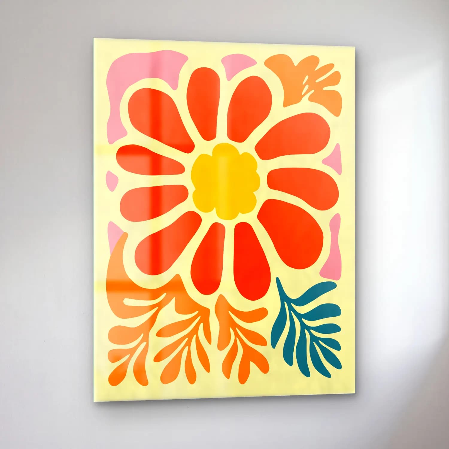 Retro Çiçek Deseni No. 60 cam tablo — sol açıdan görünüm